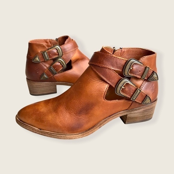 Frye Ray Cognac Leather Belt Western Ankle Bootie - Picture 6 of 15